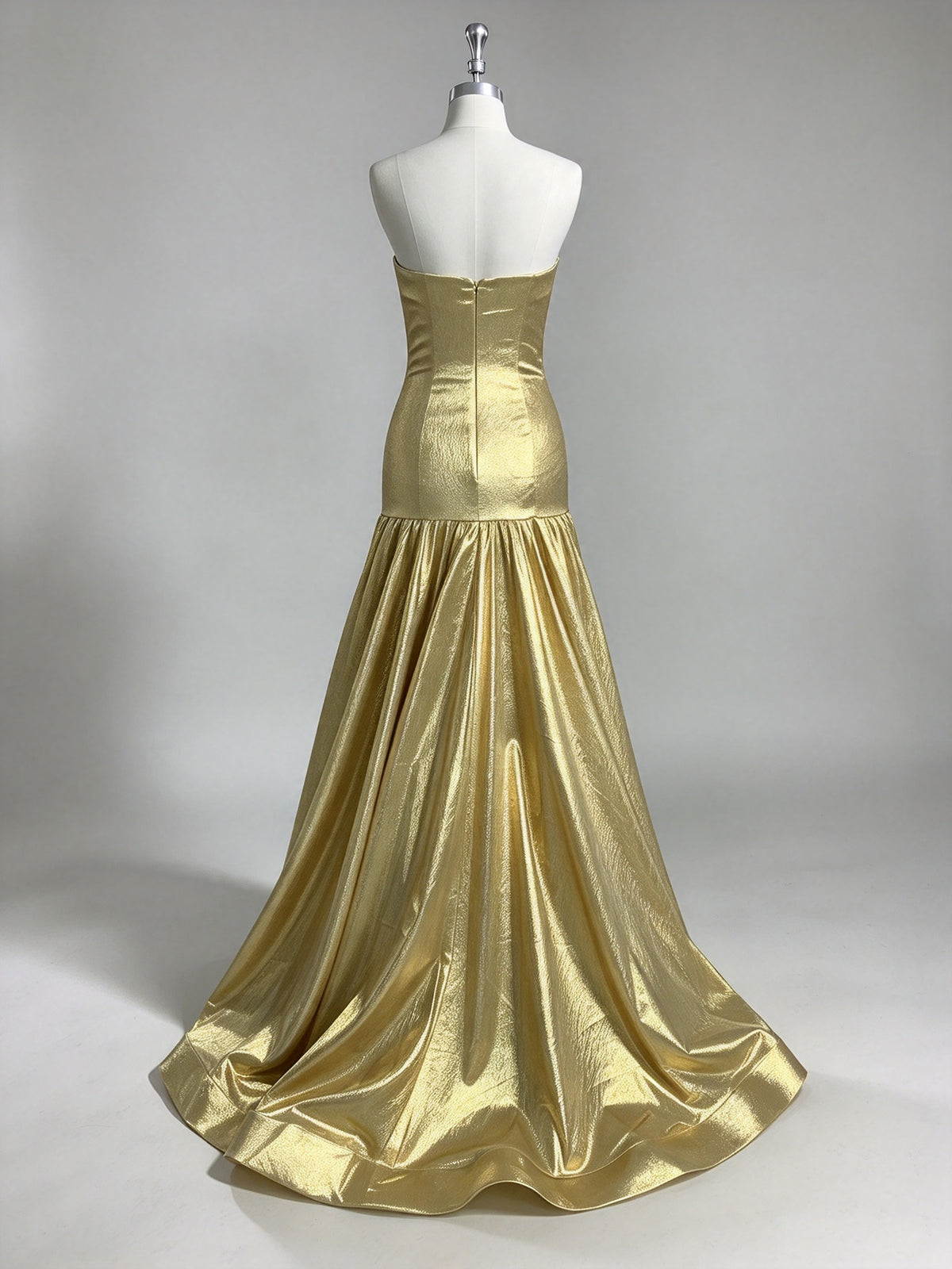 Strapless Metallic Gold Mermaid Evening Gown, Shiny Formal Prom Dress