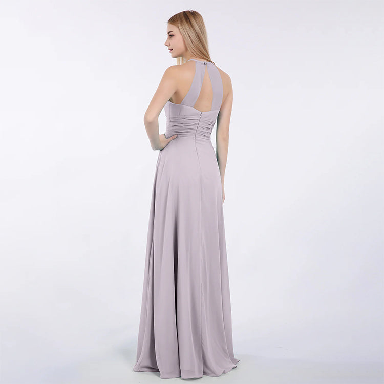 Open back pleated bridesmaid dress