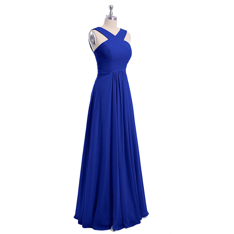 Cross Strap Pleated Bridesmaid Dress