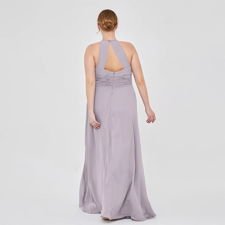Open back pleated bridesmaid dress