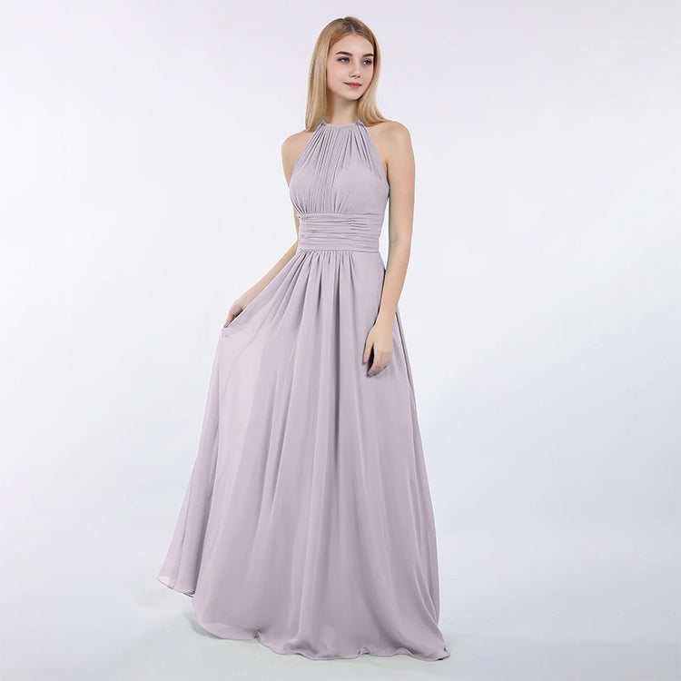 Open back pleated bridesmaid dress