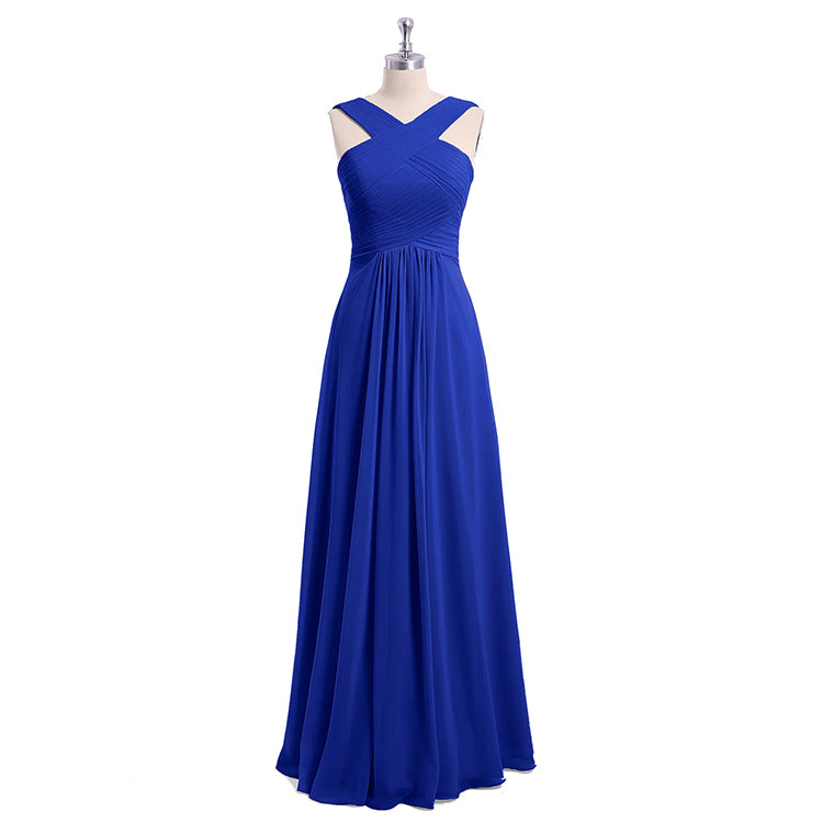 Cross Strap Pleated Bridesmaid Dress