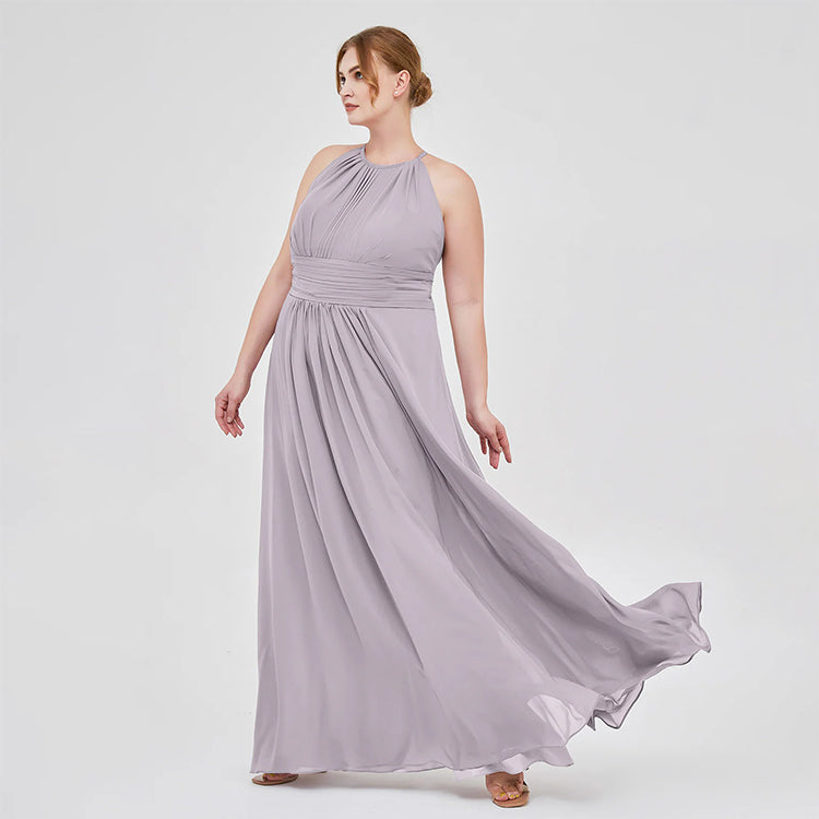 Open back pleated bridesmaid dress