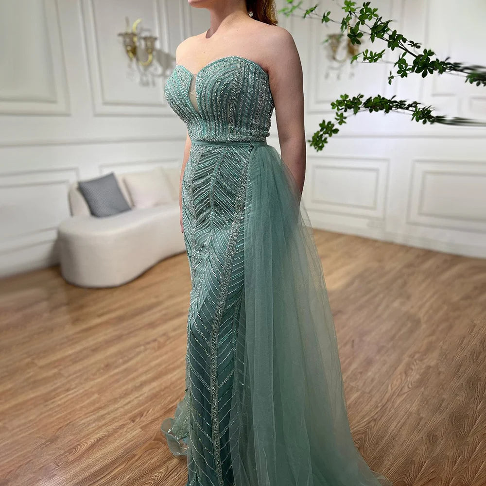 Turquoise Mermaid Beaded Evening Dress