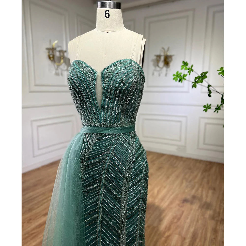 Turquoise Mermaid Beaded Evening Dress