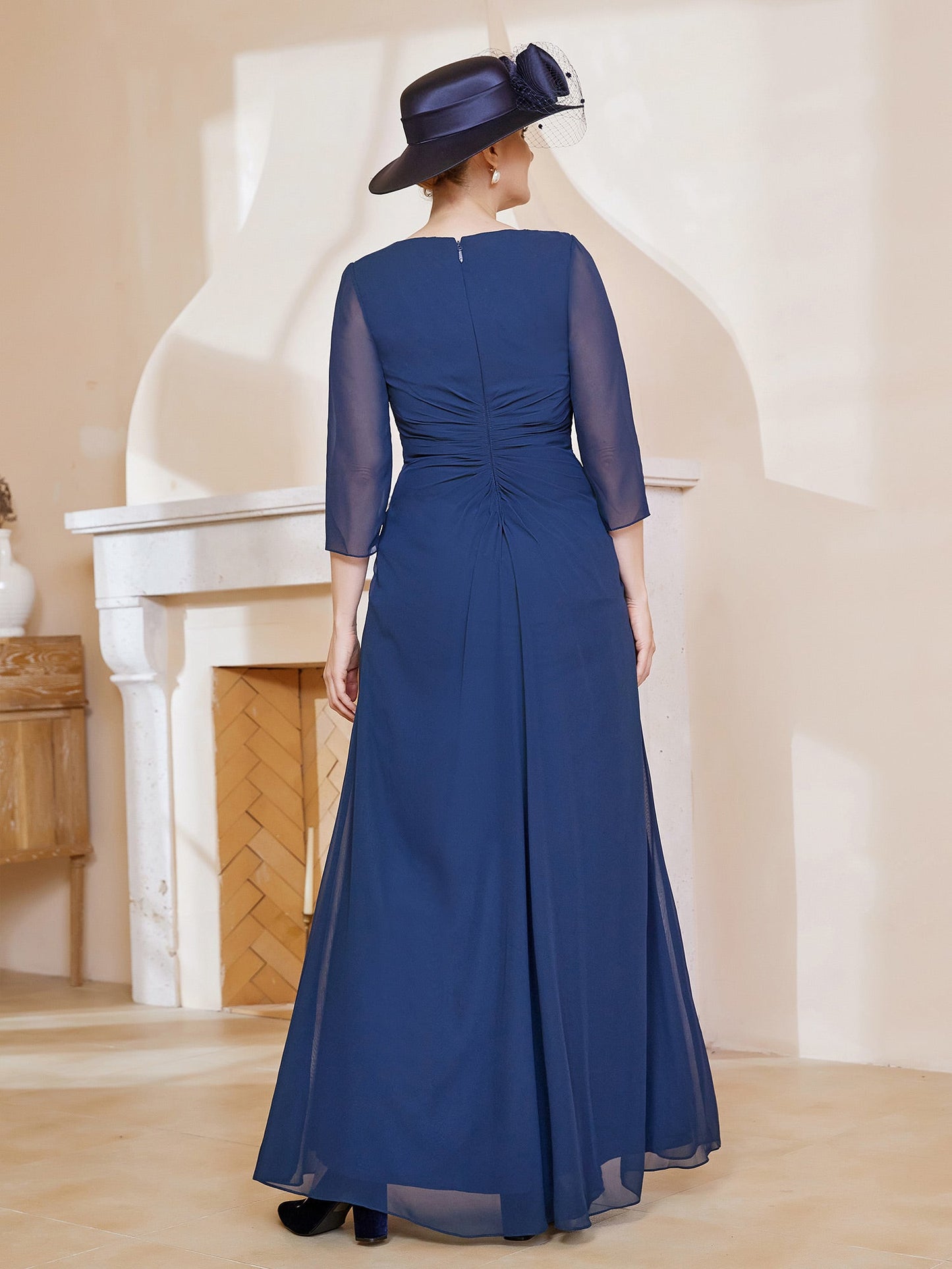 V-neck Ruffles Sheath Floor-Length Chiffon Dress