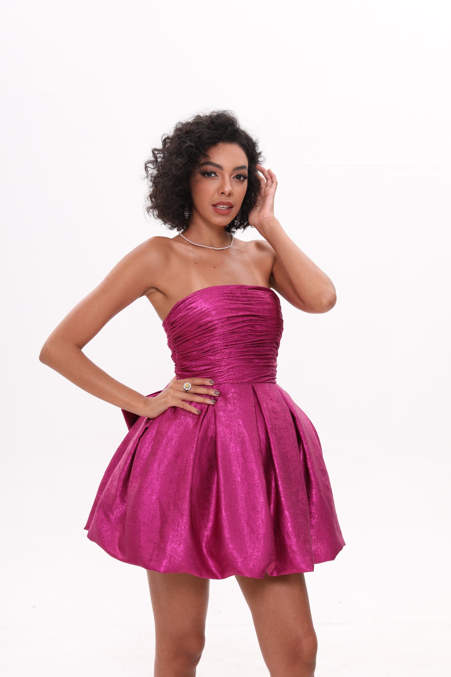 Chic A-line Strapless Sleeveless Bubble Hem Dress