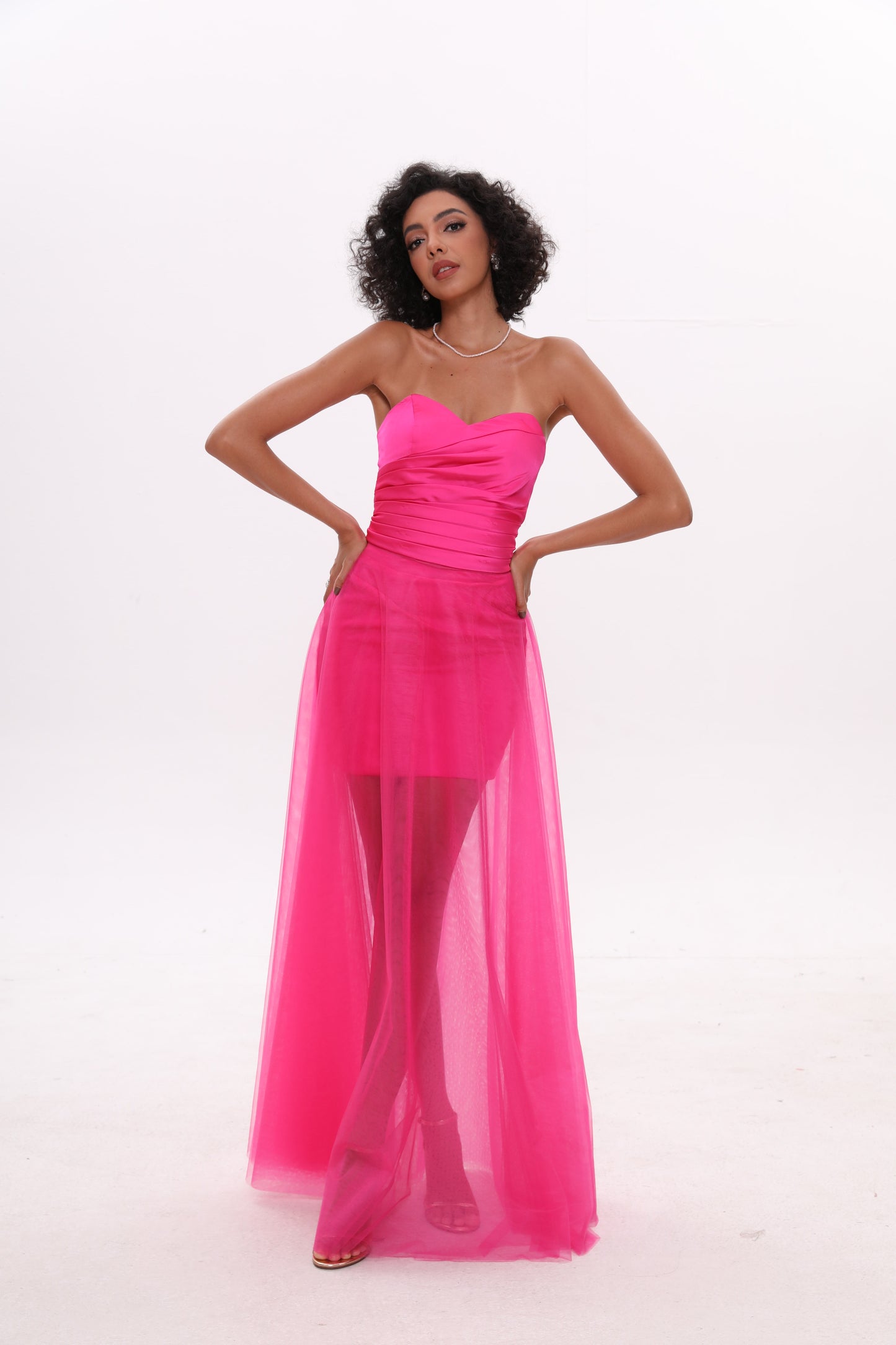 Pink Strapless Tulle Dress Prom Dress