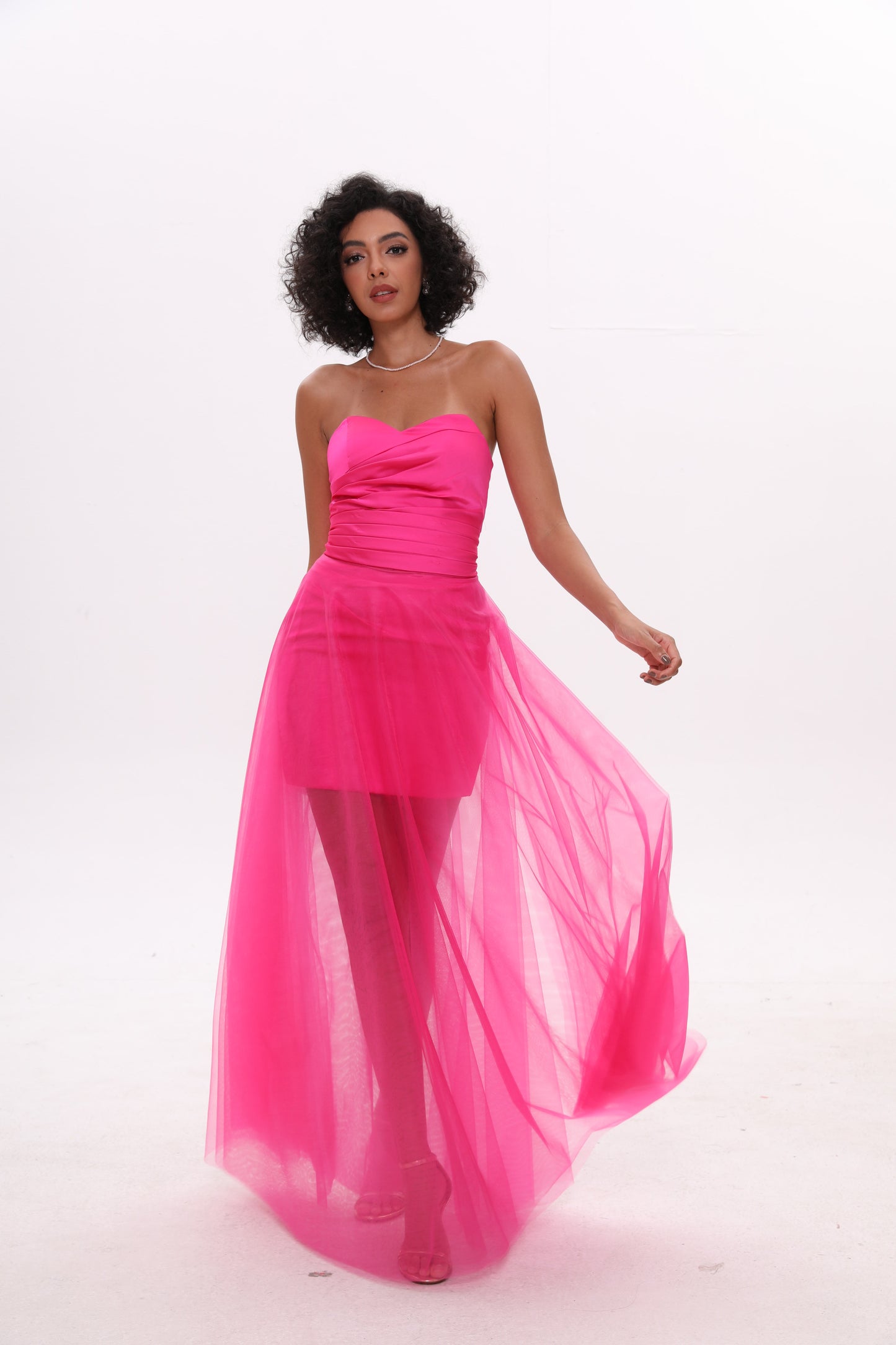 Pink Strapless Tulle Dress Prom Dress