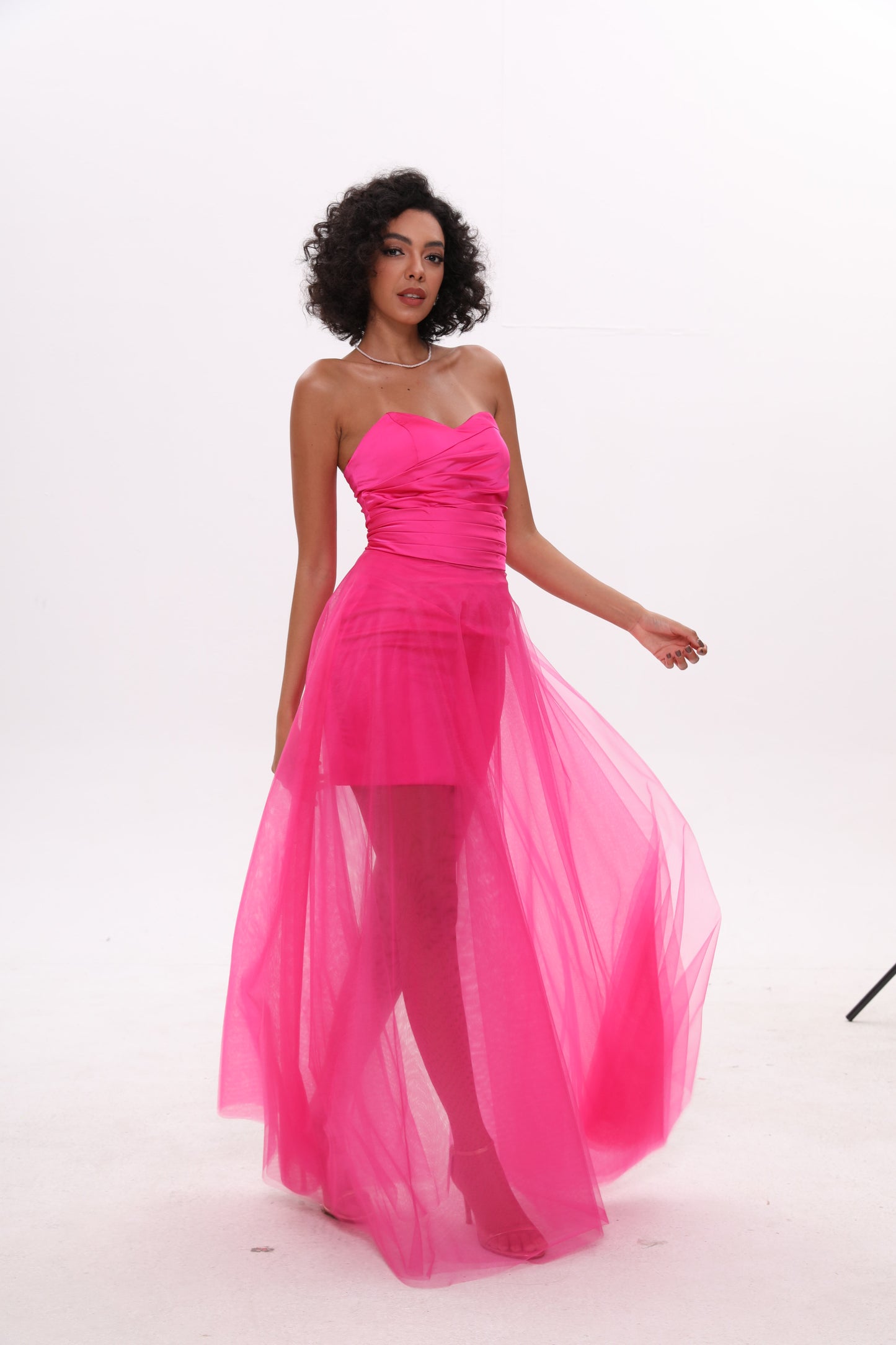 Pink Strapless Tulle Dress Prom Dress