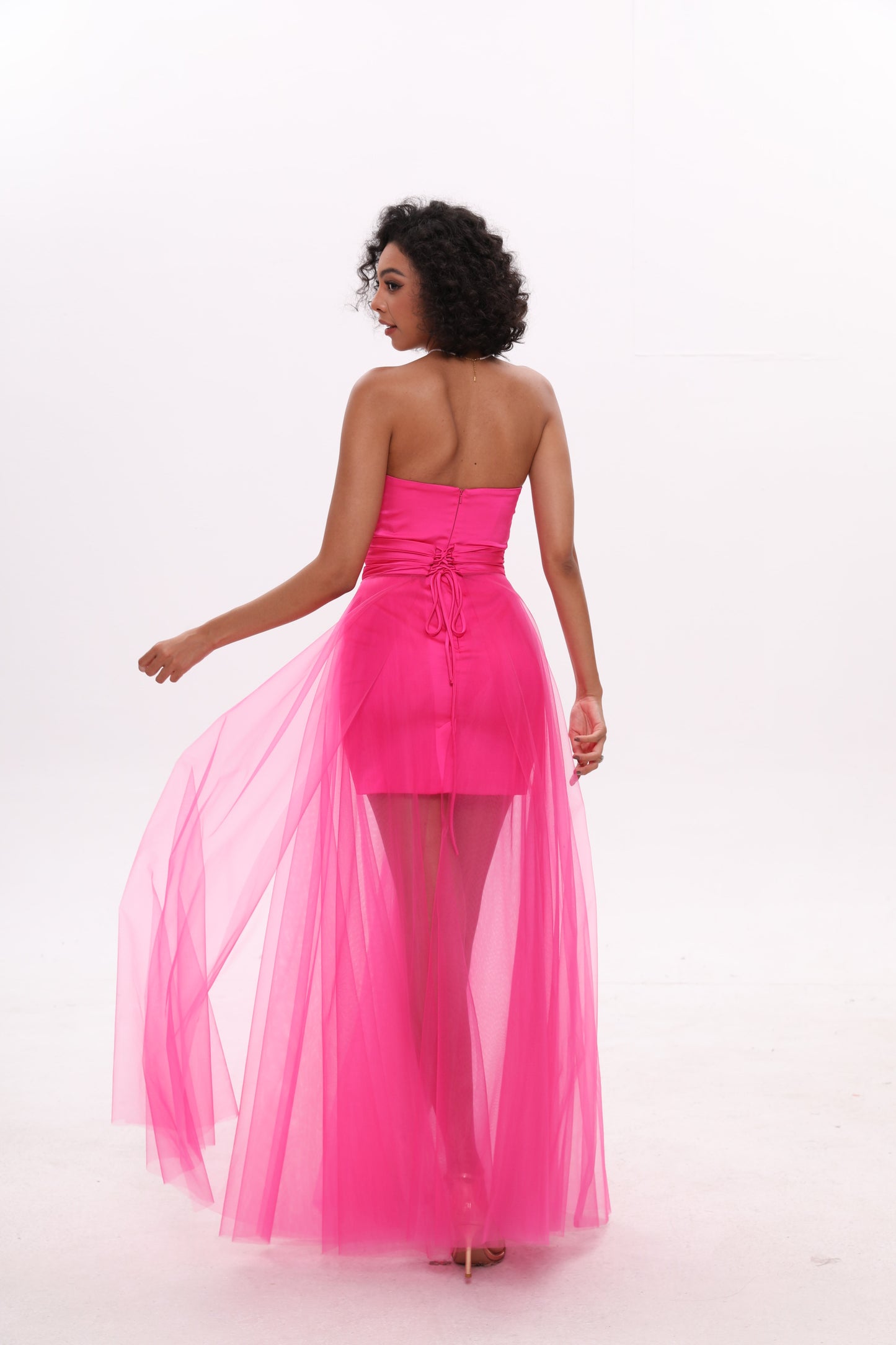 Pink Strapless Tulle Dress Prom Dress