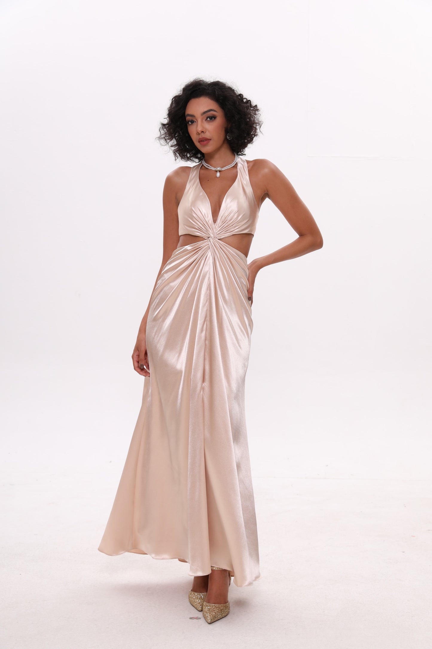 Twist Front thigh-high Satin Prom Dress