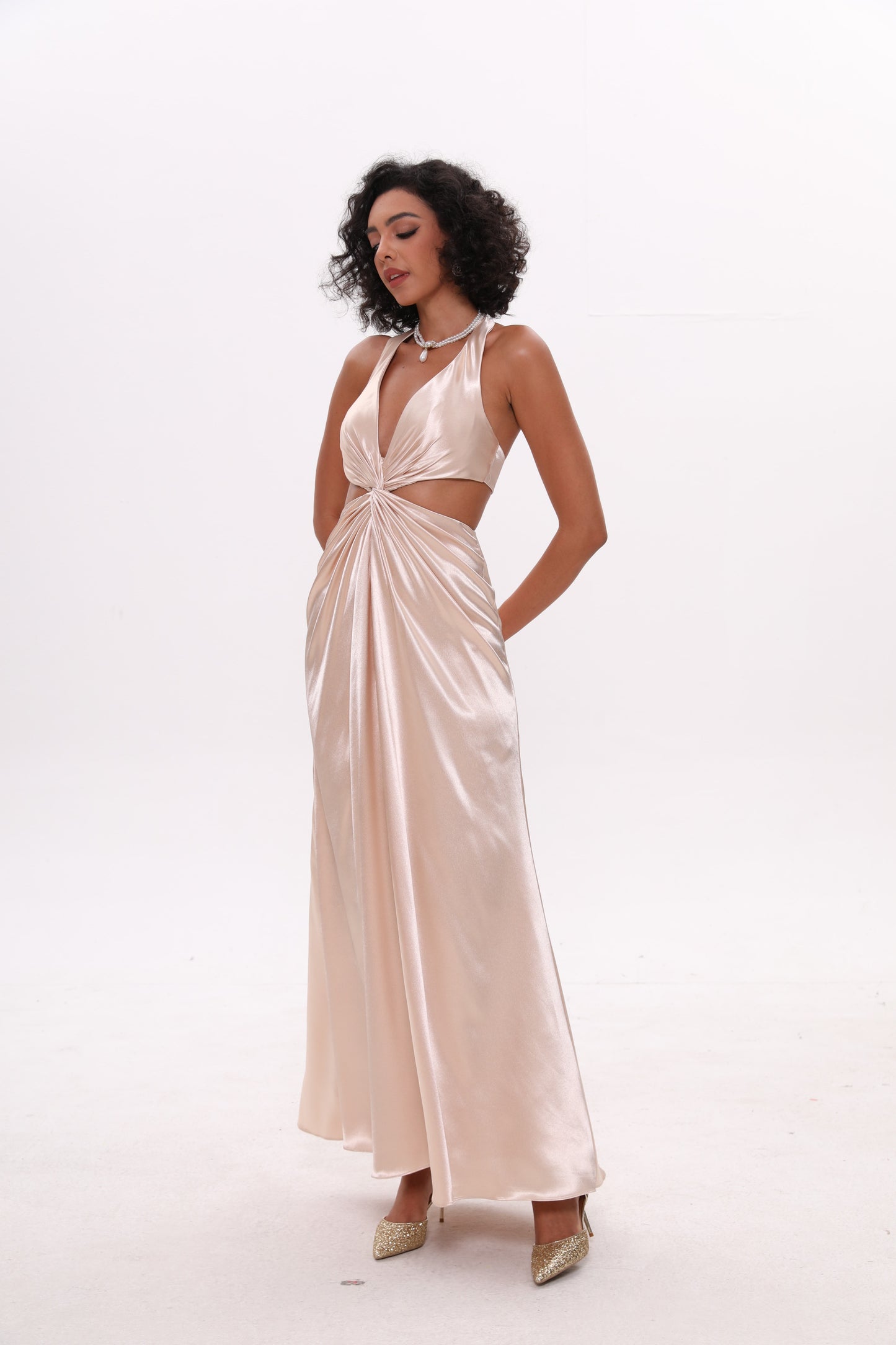 Twist Front thigh-high Satin Prom Dress