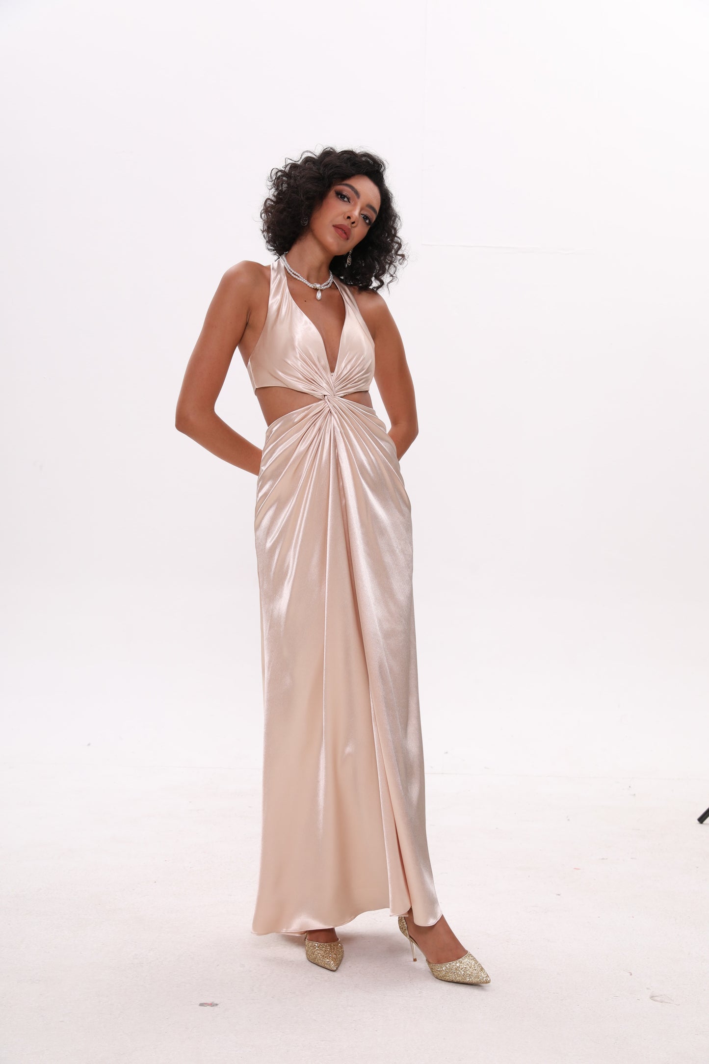 Twist Front thigh-high Satin Prom Dress