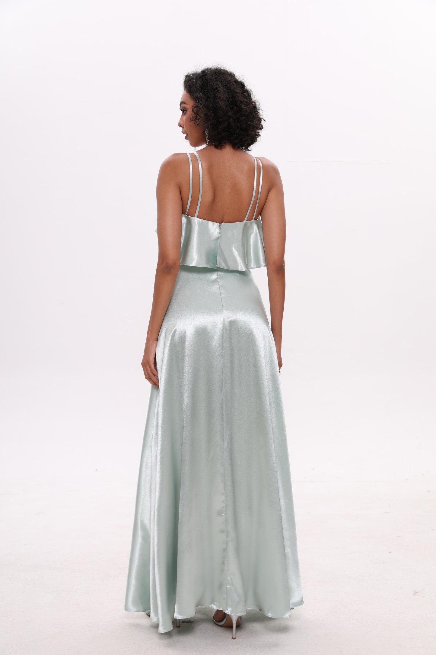 COLD SHOULDER SILK RUFFLE DRESS