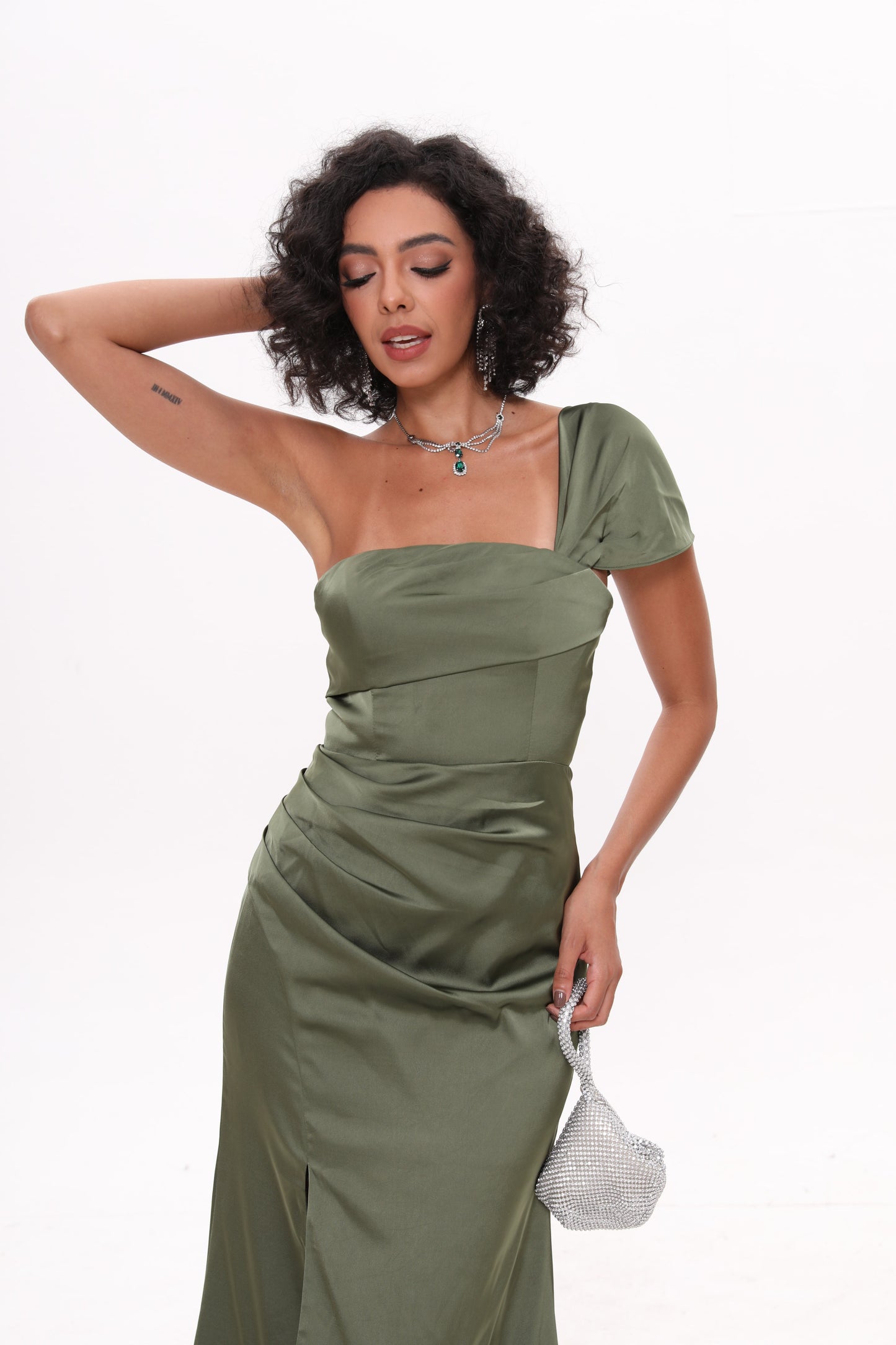 Off-shoulder Bodycon Satin Bridesmaid Dress