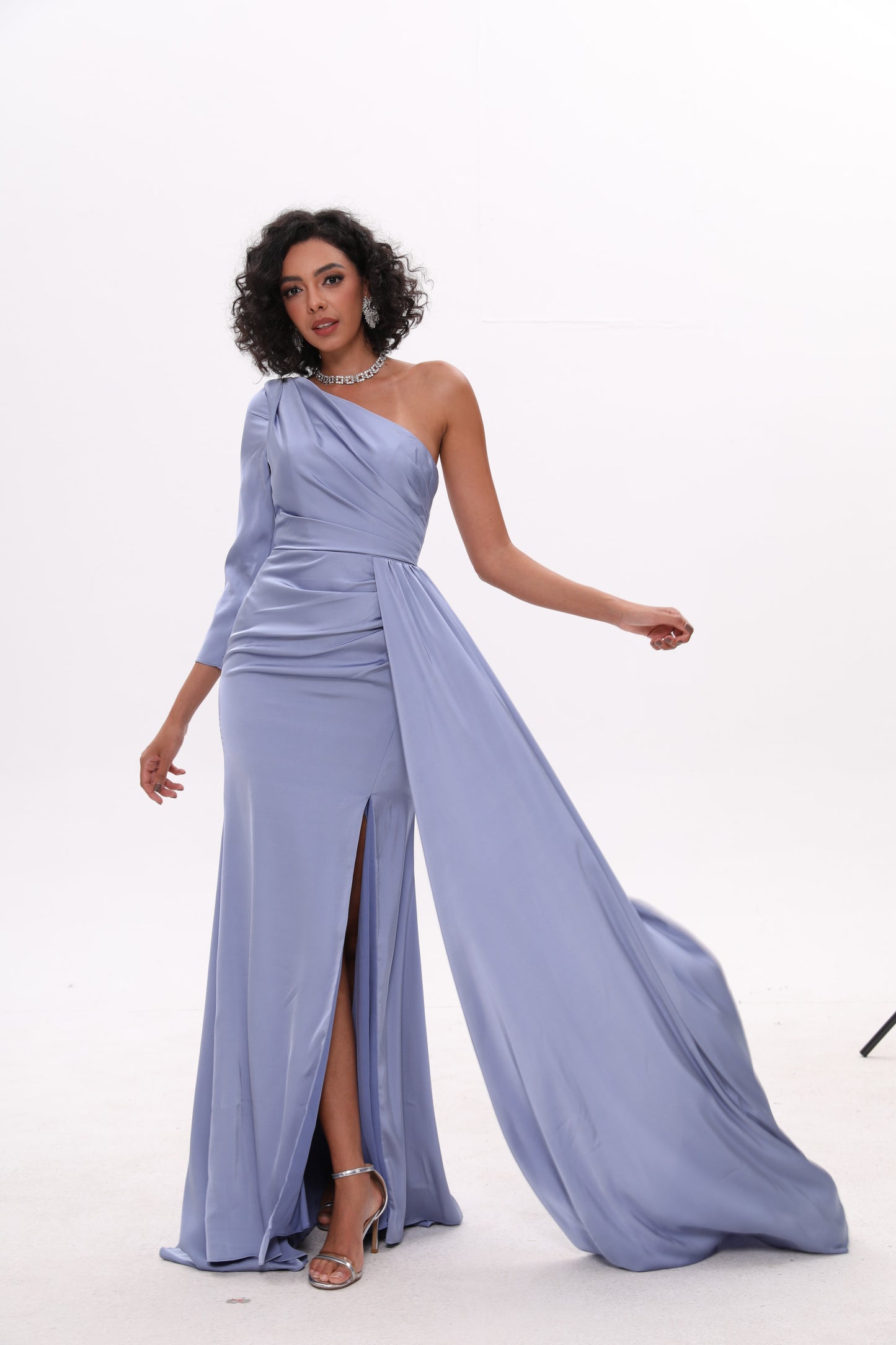 Sheath One-Shoulder Silk Like Satin Prom Dresses With Split