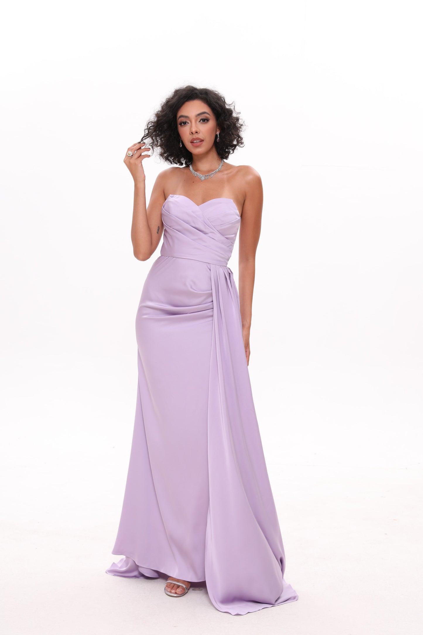 Sheath/Column Spaghetti Straps Long Formal Dresses With Split Side & Ruched