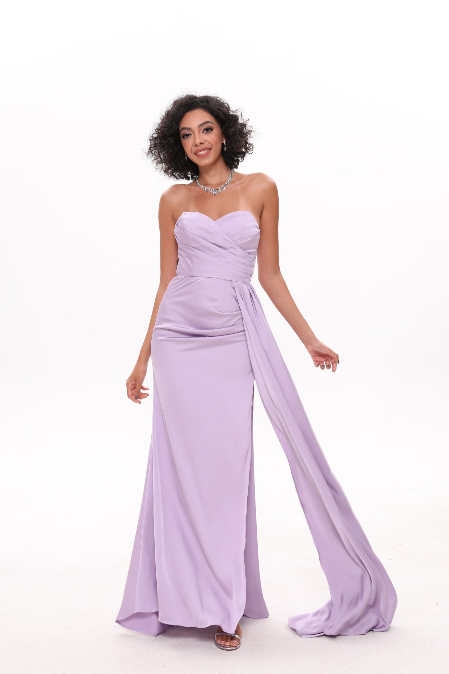Sheath/Column Spaghetti Straps Long Formal Dresses With Split Side & Ruched