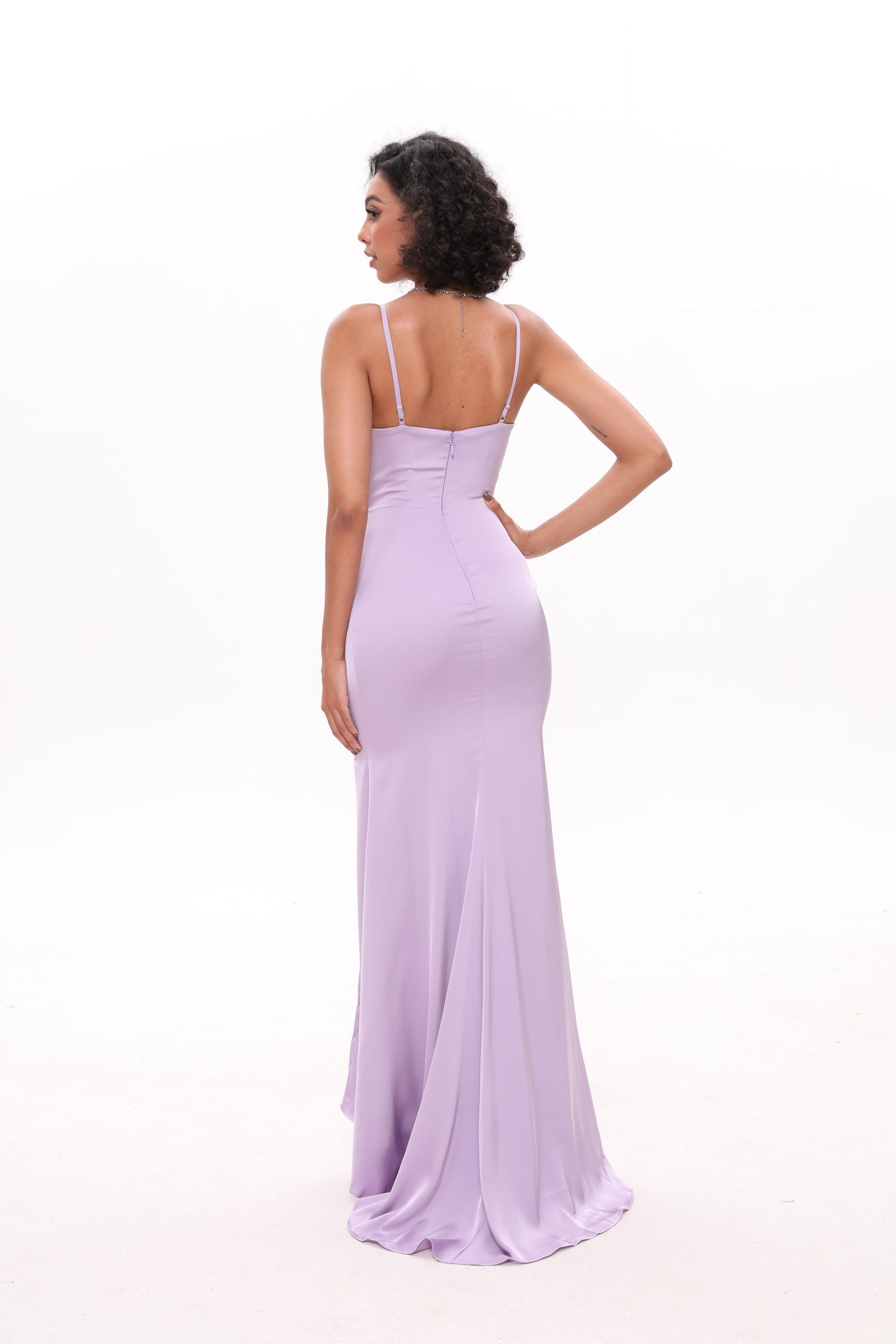 Long Cowl Neck Slit Dress