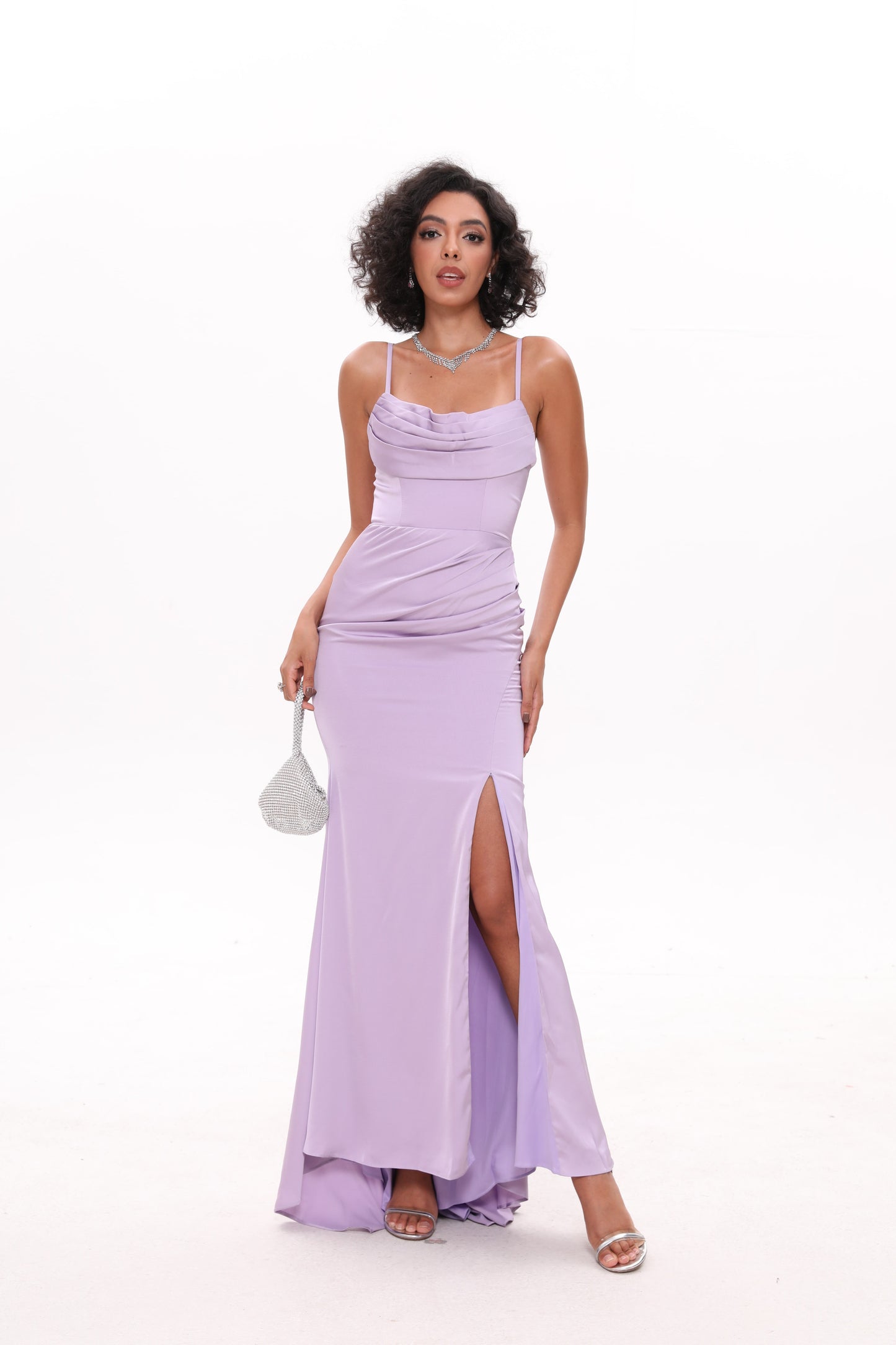 Long Cowl Neck Slit Dress