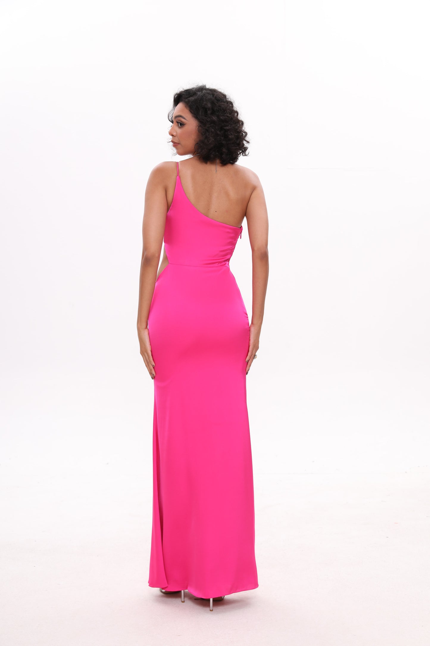 One Shoulder Asymmetric Neckline Long Dress