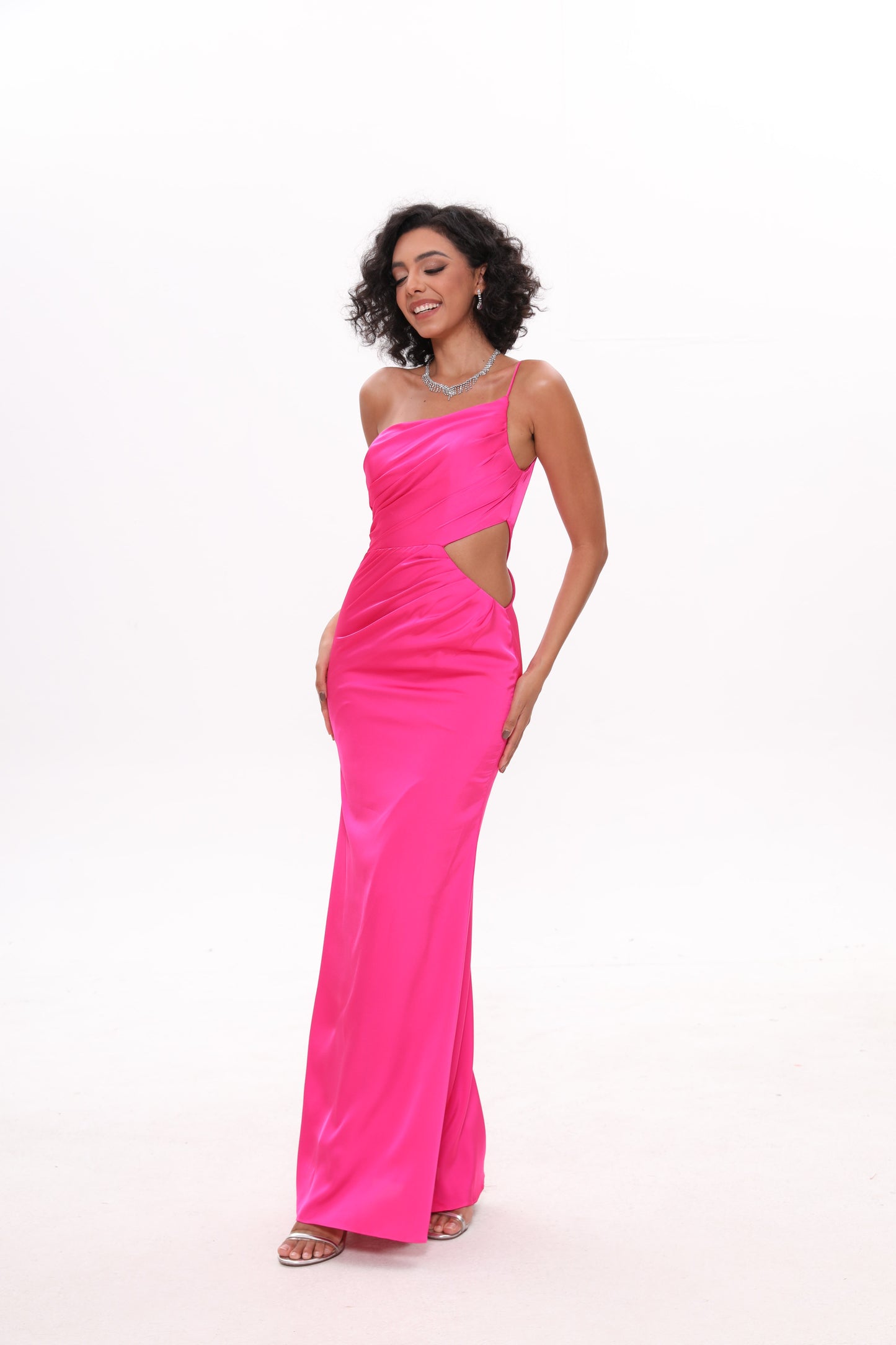 One Shoulder Asymmetric Neckline Long Dress