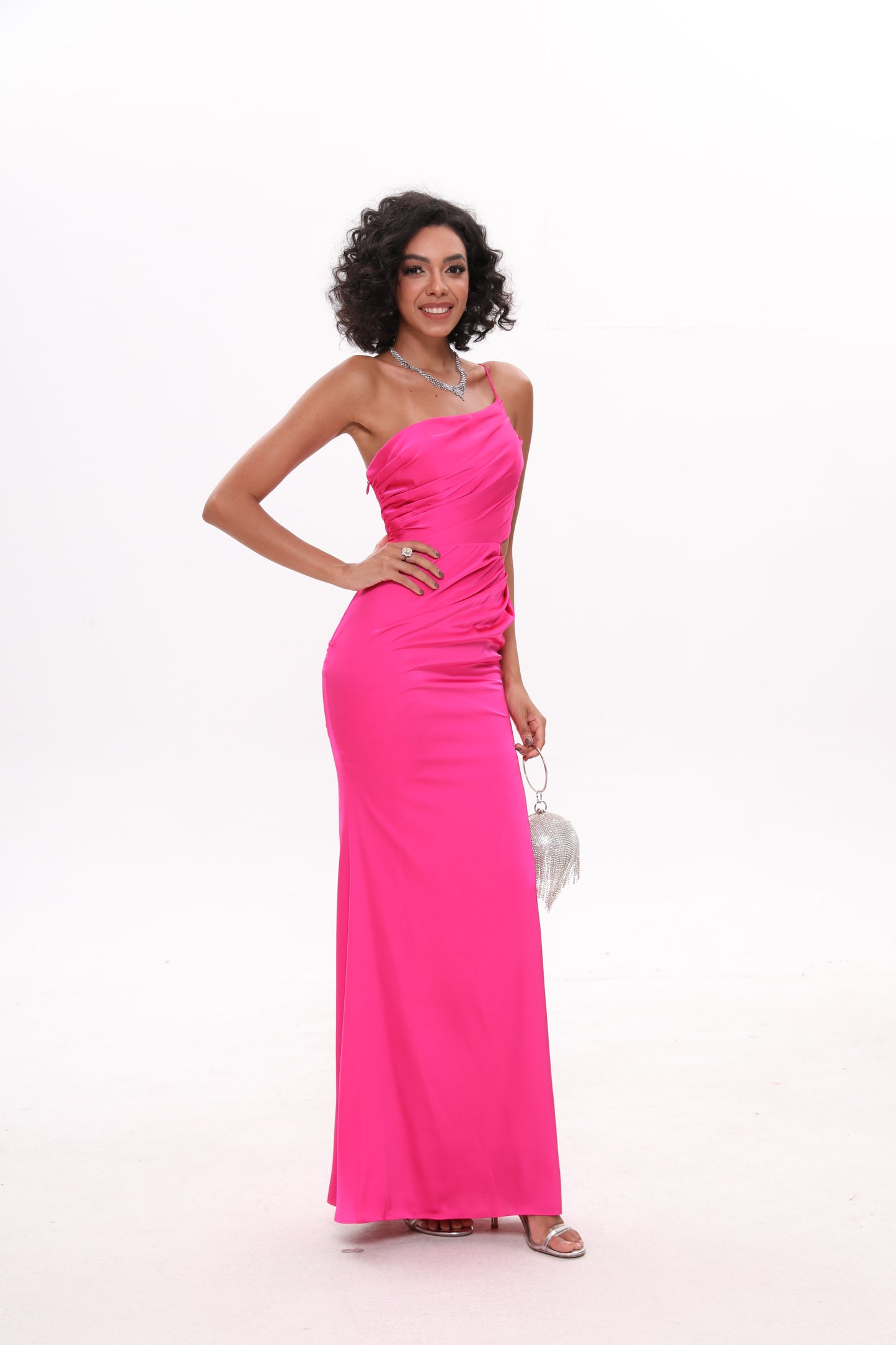 One Shoulder Asymmetric Neckline Long Dress