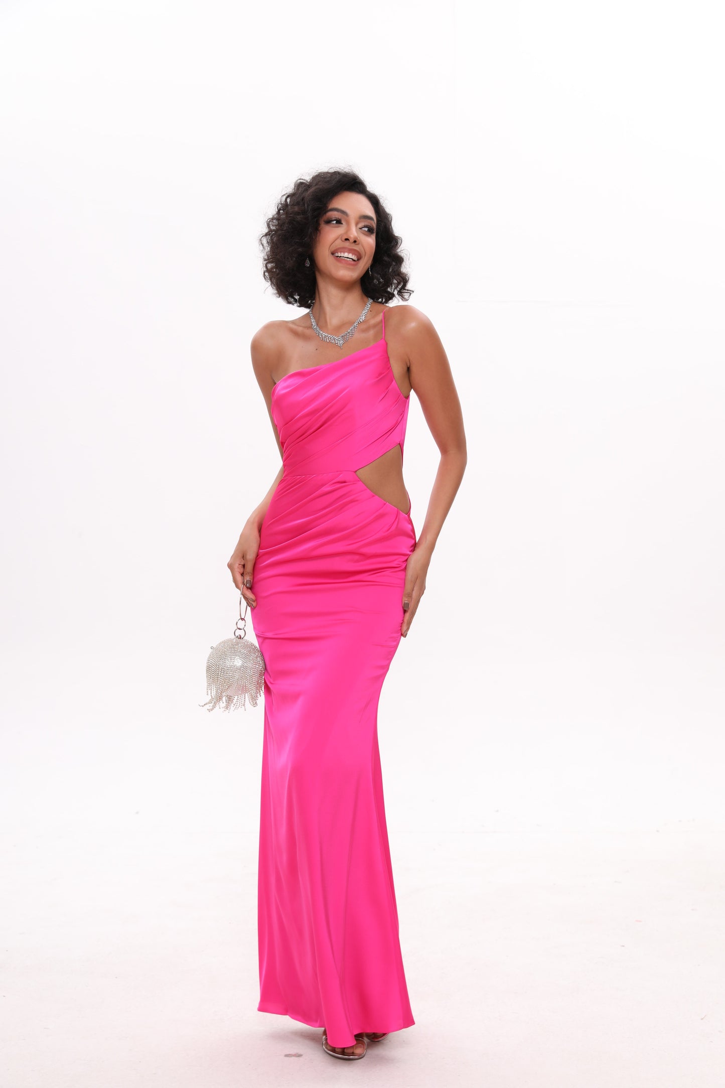 One Shoulder Asymmetric Neckline Long Dress