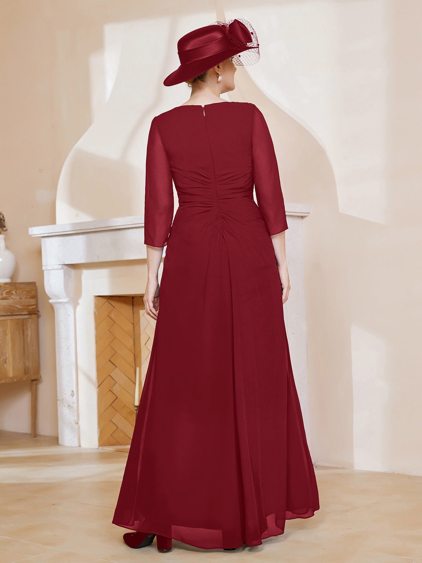V-neck Ruffles Sheath Floor-Length Chiffon Dress