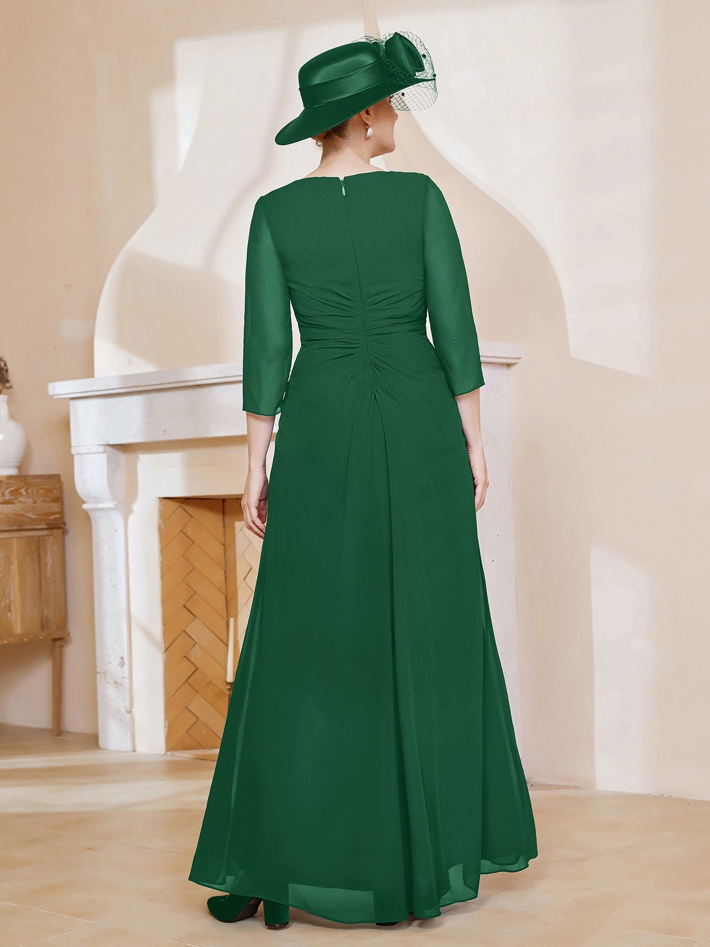 V-neck Ruffles Sheath Floor-Length Chiffon Dress