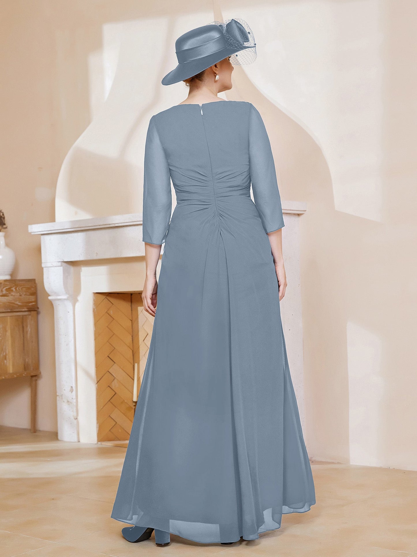 V-neck Ruffles Sheath Floor-Length Chiffon Dress