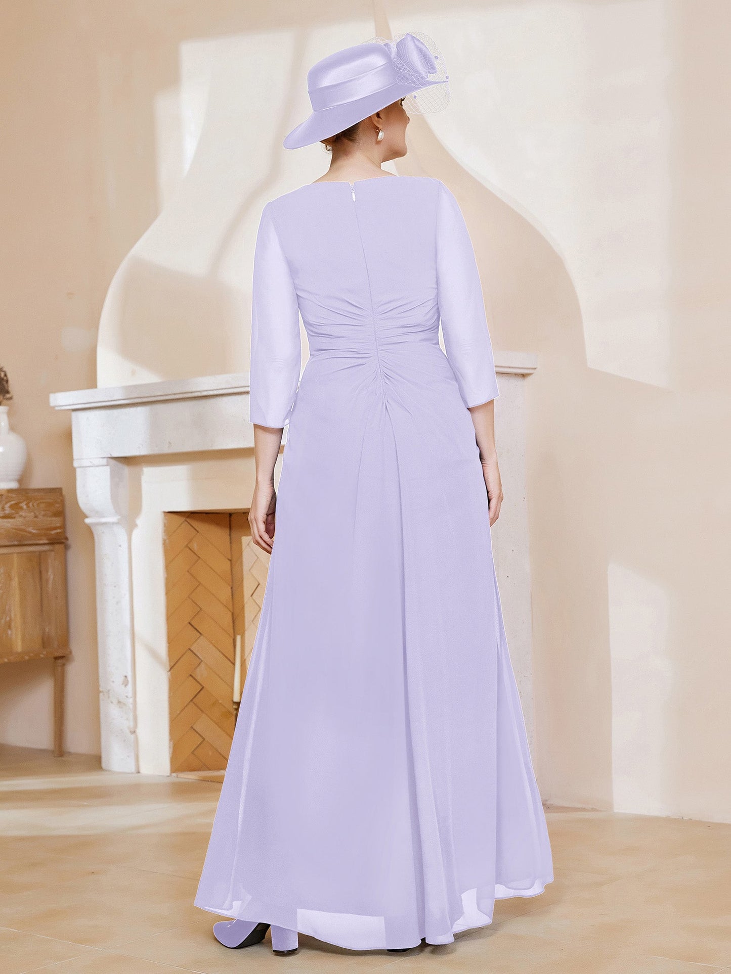 V-neck Ruffles Sheath Floor-Length Chiffon Dress