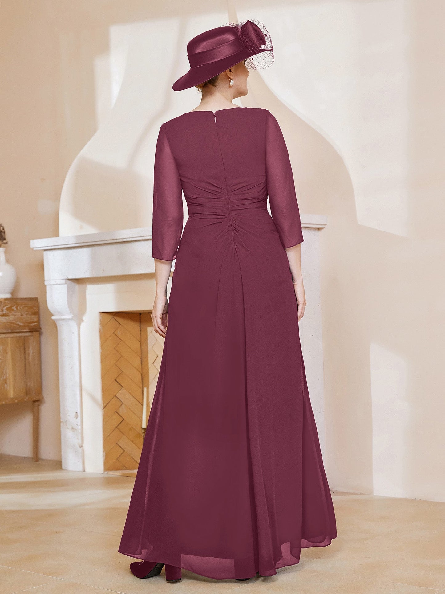 V-neck Ruffles Sheath Floor-Length Chiffon Dress
