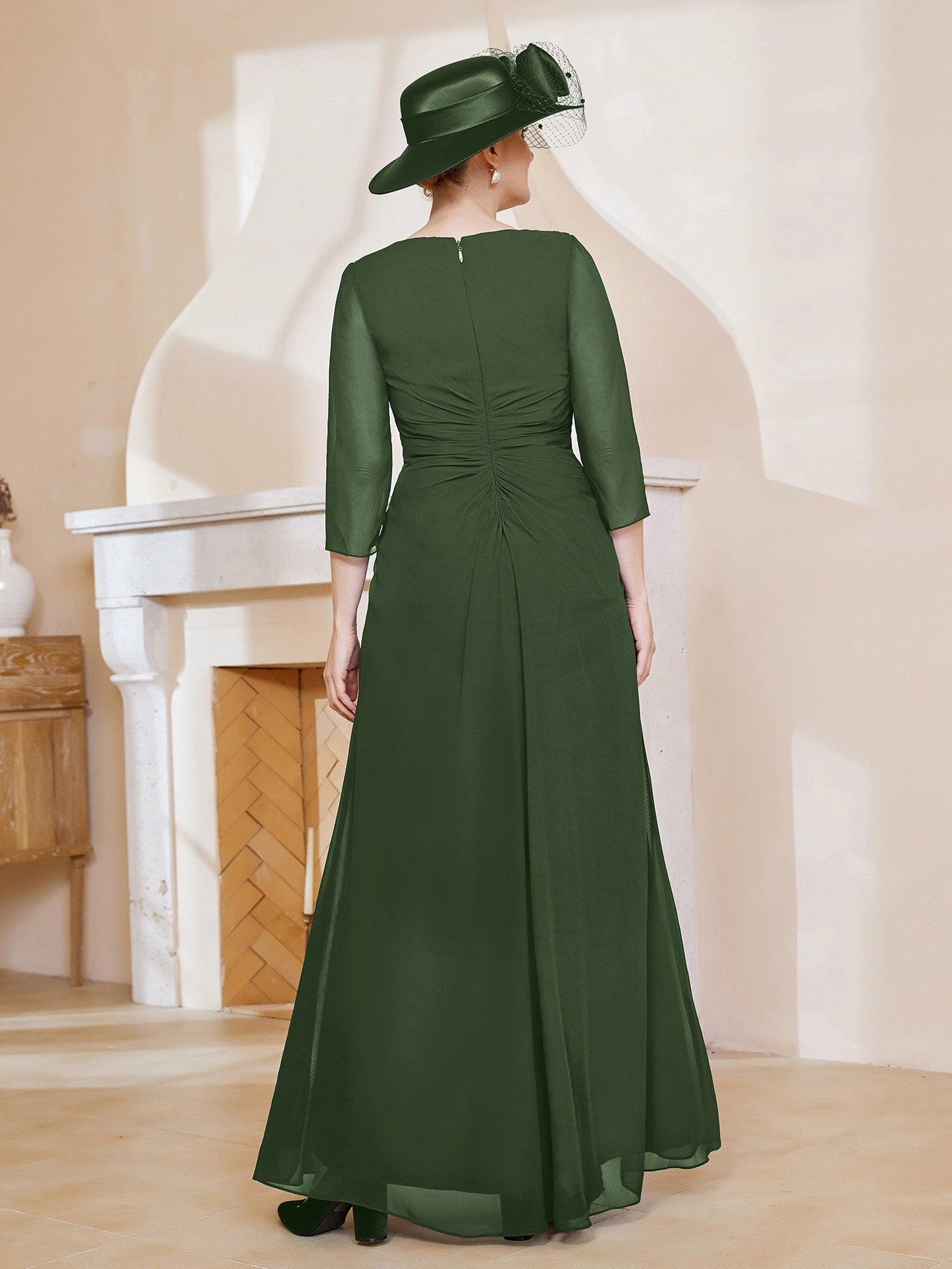 V-neck Ruffles Sheath Floor-Length Chiffon Dress