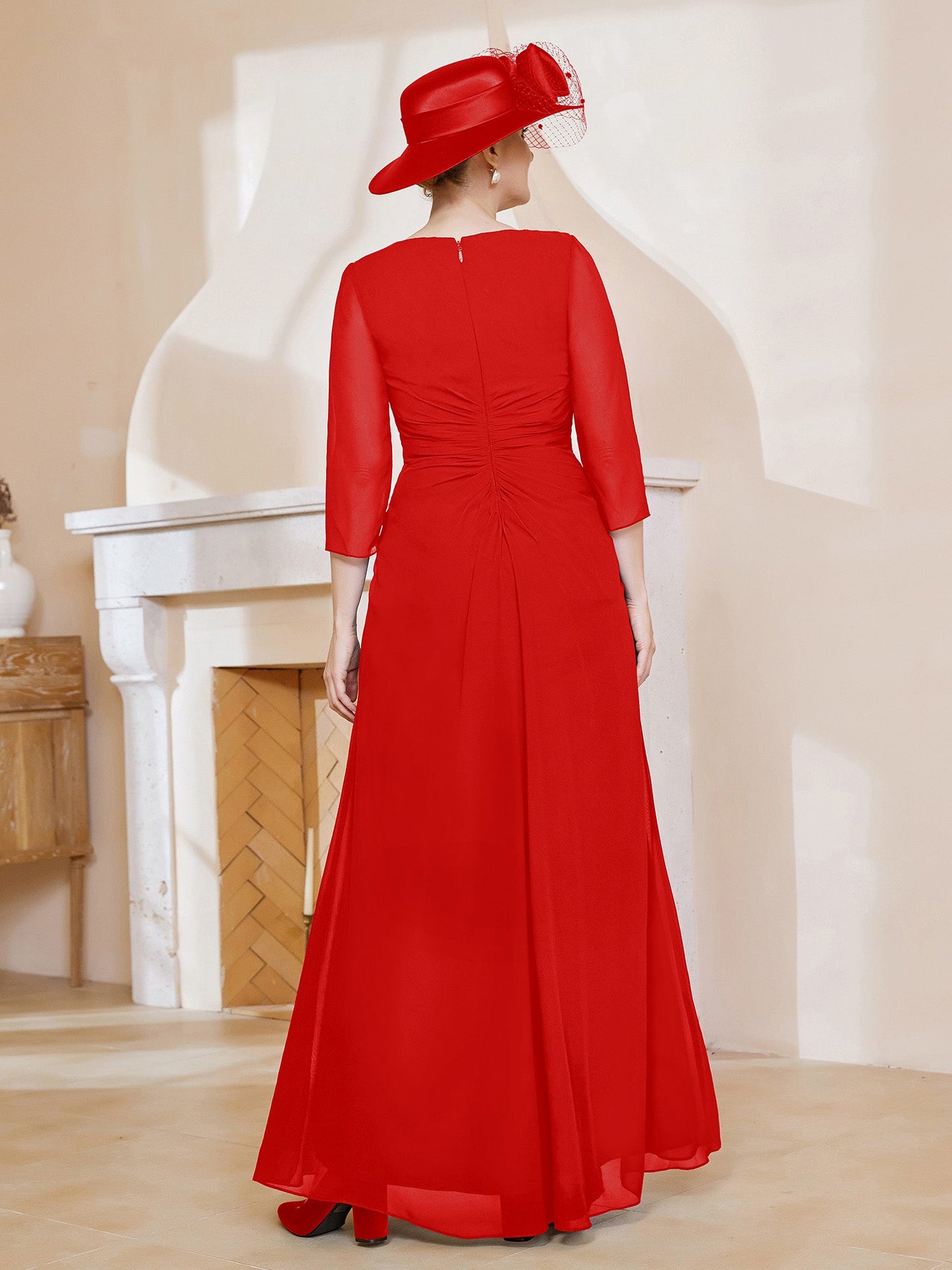 V-neck Ruffles Sheath Floor-Length Chiffon Dress