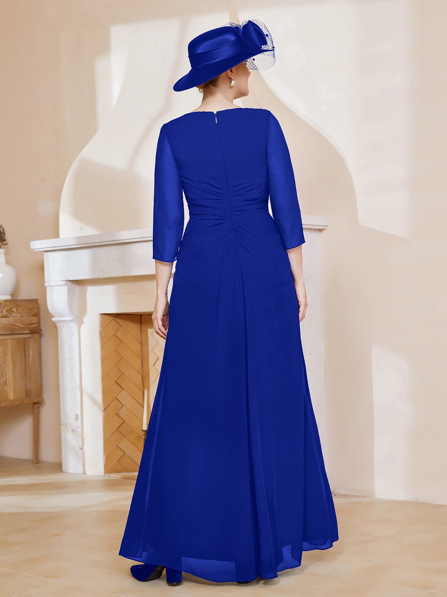 V-neck Ruffles Sheath Floor-Length Chiffon Dress