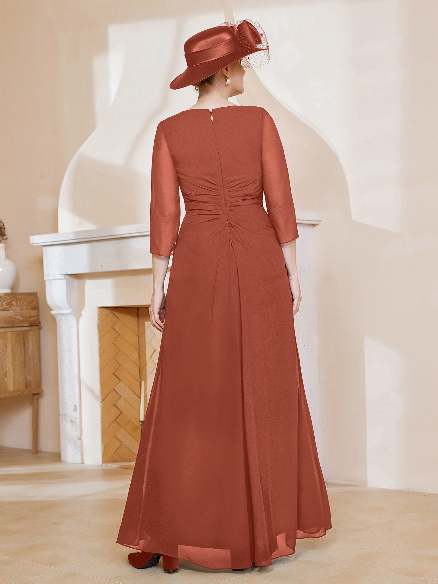 V-neck Ruffles Sheath Floor-Length Chiffon Dress