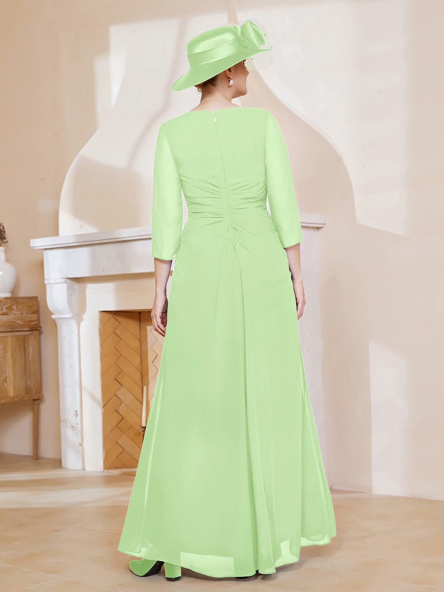 V-neck Ruffles Sheath Floor-Length Chiffon Dress