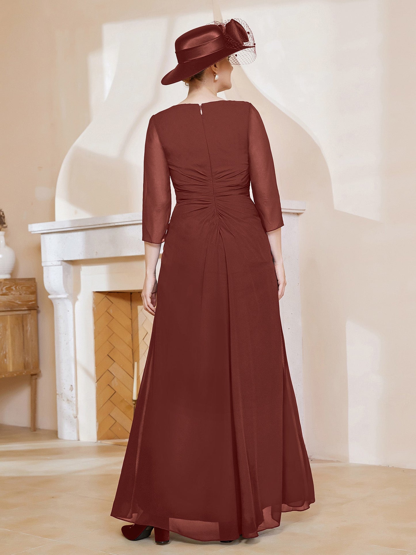 V-neck Ruffles Sheath Floor-Length Chiffon Dress