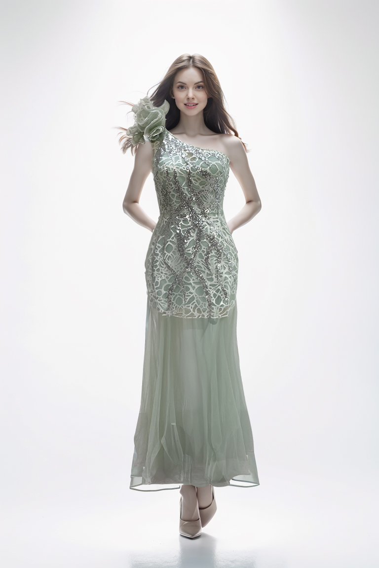 Multi-color off-shoulder three-dimensional beaded mesh design fashion dress