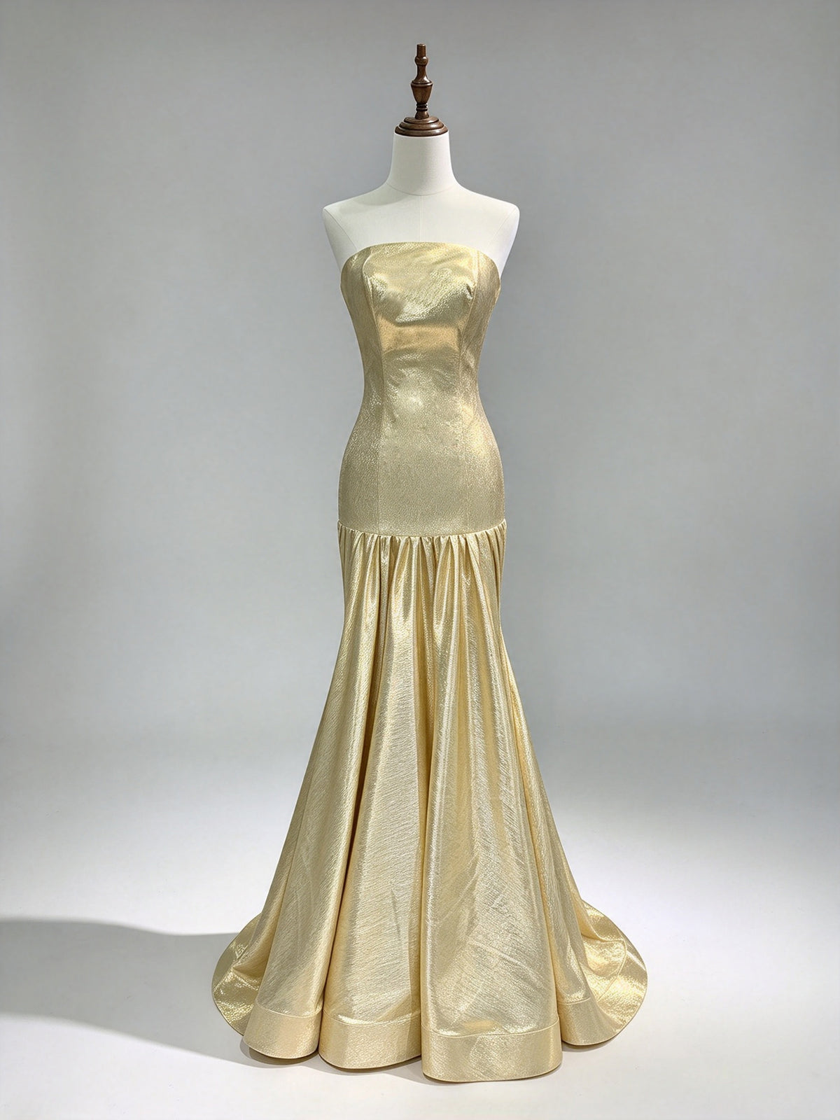 Strapless Metallic Gold Mermaid Evening Gown, Shiny Formal Prom Dress