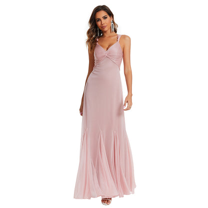 Sexy Deep V Neck Sleeveless Pink Maxi Dresses Elegant Women Prom Dress with Lace Up