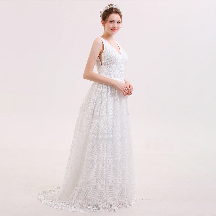 Elegant and high-end wedding dress with heavy lace