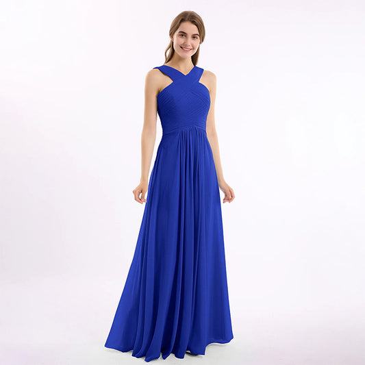 Cross Strap Pleated Bridesmaid Dress