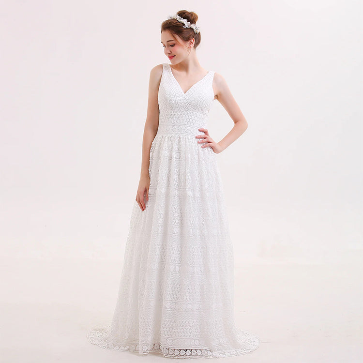 Elegant and high-end wedding dress with heavy lace