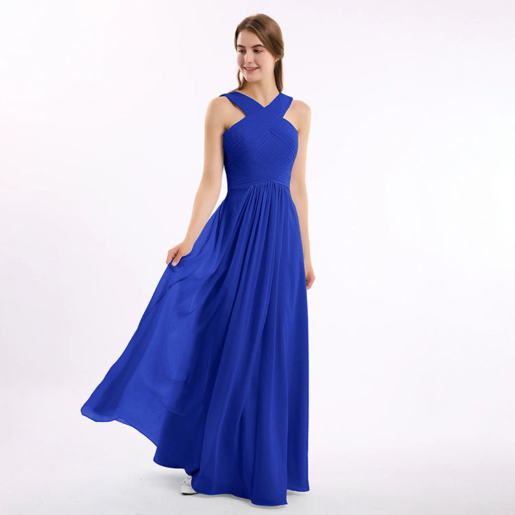 Cross Strap Pleated Bridesmaid Dress