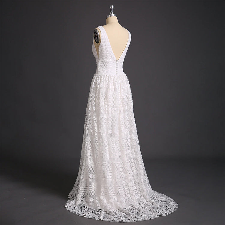 Elegant and high-end wedding dress with heavy lace