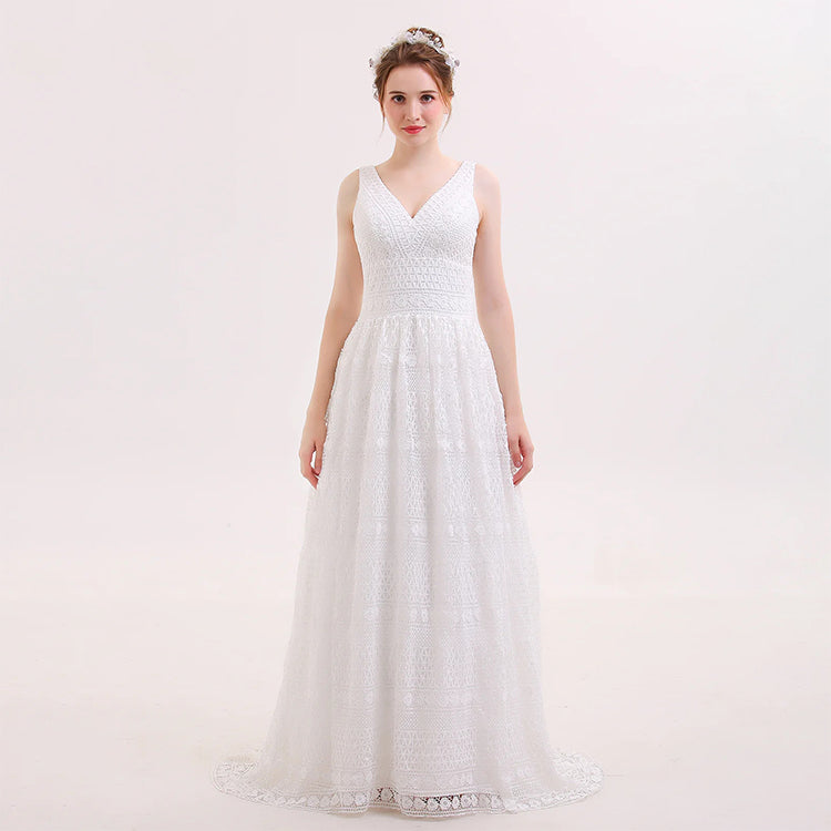 Elegant and high-end wedding dress with heavy lace