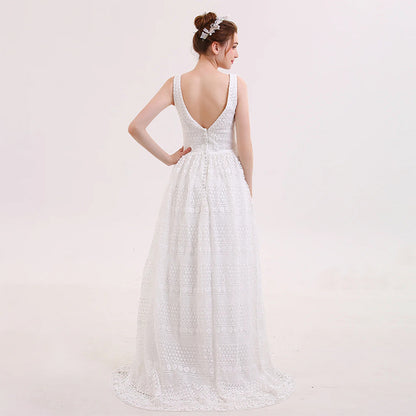 Elegant and high-end wedding dress with heavy lace